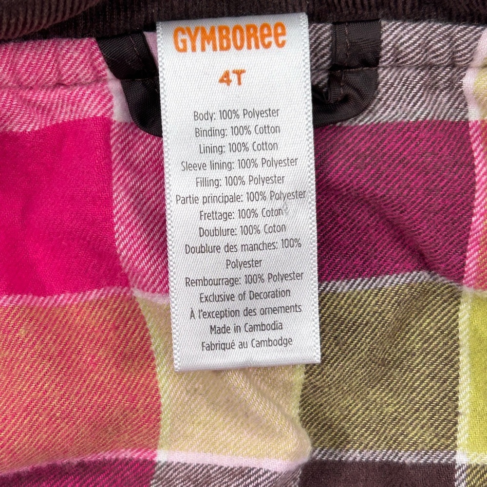 Gymboree Toddler Girls Quilted Jacket Size 4T Brown Plaid Lined Toggle Coat - Picture 11 of 11